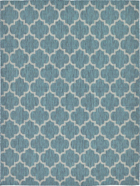 Teal 9' x 12' Outdoor Trellis Rectangle Rug