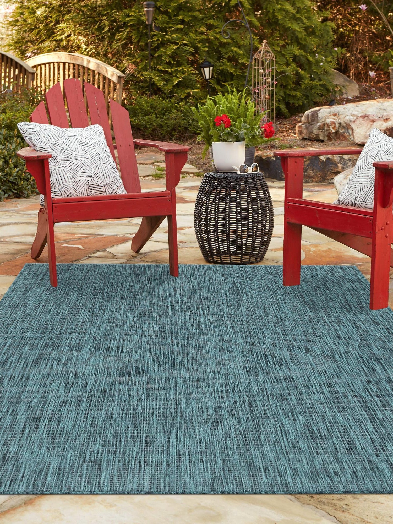 Teal 4' 1 x 6' 1 Outdoor Solid Rectangle Area Rug Weather Resistant for Patio, Deck, Terrace, Balcony, Porch 100% Polypropylene Minimalist Waterproof Carpet for Sale at Rug Engine