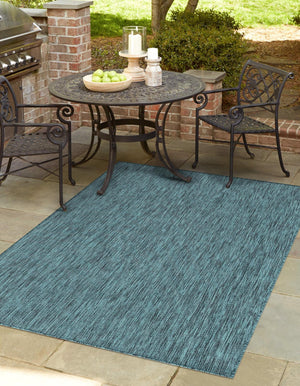 Teal 6' 1 x 9' Outdoor Solid Rectangle Area Rug Weather Resistant for Patio, Deck, Terrace, Balcony, Porch 100% Polypropylene Minimalist Waterproof Carpet for Sale at Rug Engine