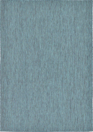 Teal 7' 1 x 10' Outdoor Solid Rectangle Area Rug Weather Resistant for Patio, Deck, Terrace, Balcony, Porch 100% Polypropylene Minimalist Waterproof Carpet for Sale at Rug Engine