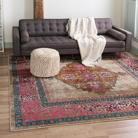 Beige 8' x 8' Aurora Square Area Rug 60% Polypropylene & 40% Polyester Living Dining Room Bedroom Office Modern Decor Carpet for Sale at Rug Engine