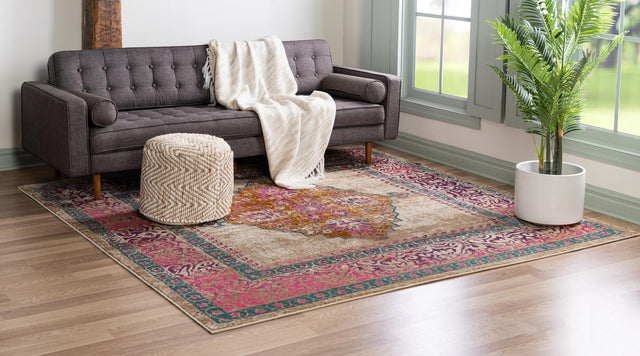 Beige 8' x 8' Aurora Square Area Rug 60% Polypropylene & 40% Polyester Living Dining Room Bedroom Office Modern Decor Carpet for Sale at Rug Engine