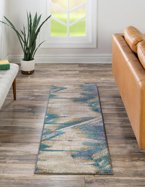 Beige 2' 7 x 10' Aurora Runner Area Rug 60% Polypropylene & 40% Polyester Living Dining Room Bedroom Office Modern Decor Carpet for Sale at Rug Engine