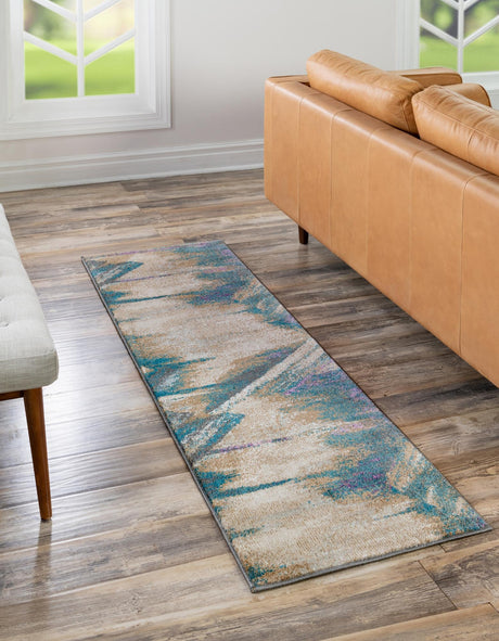 Beige 2' 7 x 10' Aurora Runner Area Rug 60% Polypropylene & 40% Polyester Living Dining Room Bedroom Office Modern Decor Carpet for Sale at Rug Engine