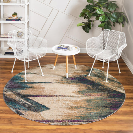 Beige 6' 1 x 6' 1 Aurora Round Area Rug 60% Polypropylene & 40% Polyester Living Dining Room Bedroom Office Modern Decor Carpet for Sale at Rug Engine
