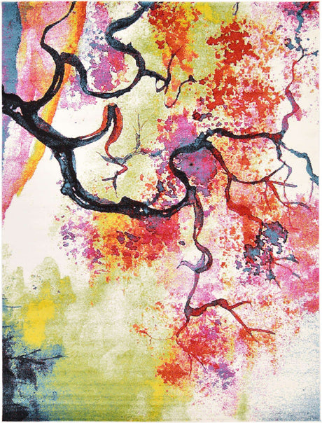 Ivory 9' x 12' 2 Lyon Rectangle Area Rug Vivid Colorful Abstract Modern 100% Polypropylene Carpet for Living Room, Dining, Office for Sale at Rug Engine