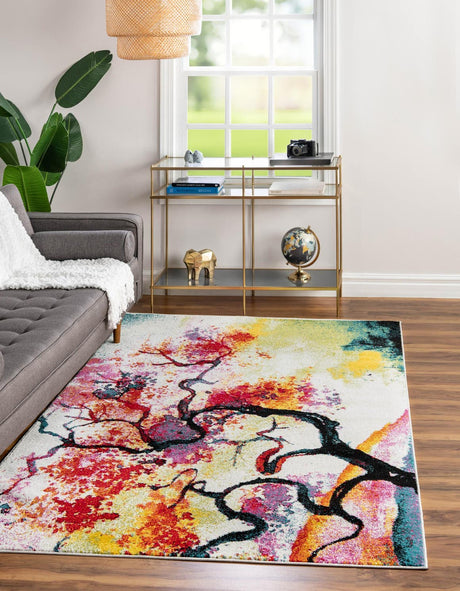 Ivory 9' x 12' 2 Lyon Rectangle Area Rug Vivid Colorful Abstract Modern 100% Polypropylene Carpet for Living Room, Dining, Office for Sale at Rug Engine