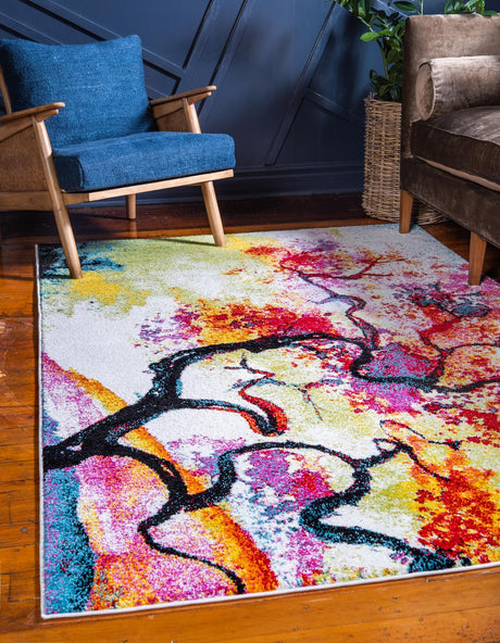 Ivory 6' 1 x 9' Lyon Rectangle Area Rug Vivid Colorful Abstract Modern 100% Polypropylene Carpet for Living Room, Dining, Office for Sale at Rug Engine