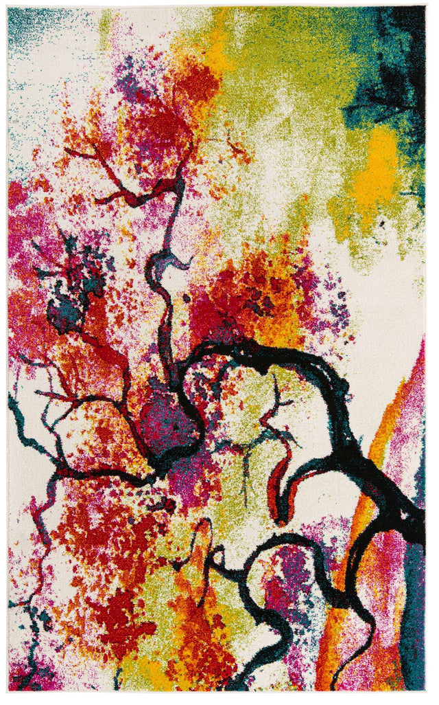 Ivory 5' 1 x 8' Lyon Rectangle Area Rug Vivid Colorful Abstract Modern 100% Polypropylene Carpet for Living Room, Dining, Office for Sale at Rug Engine