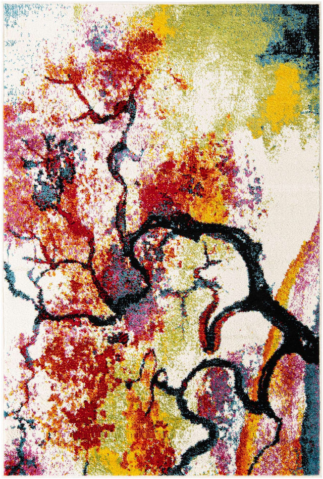 Ivory 4' 1 x 6' 1 Lyon Rectangle Area Rug Vivid Colorful Abstract Modern 100% Polypropylene Carpet for Living Room, Dining, Office for Sale at Rug Engine