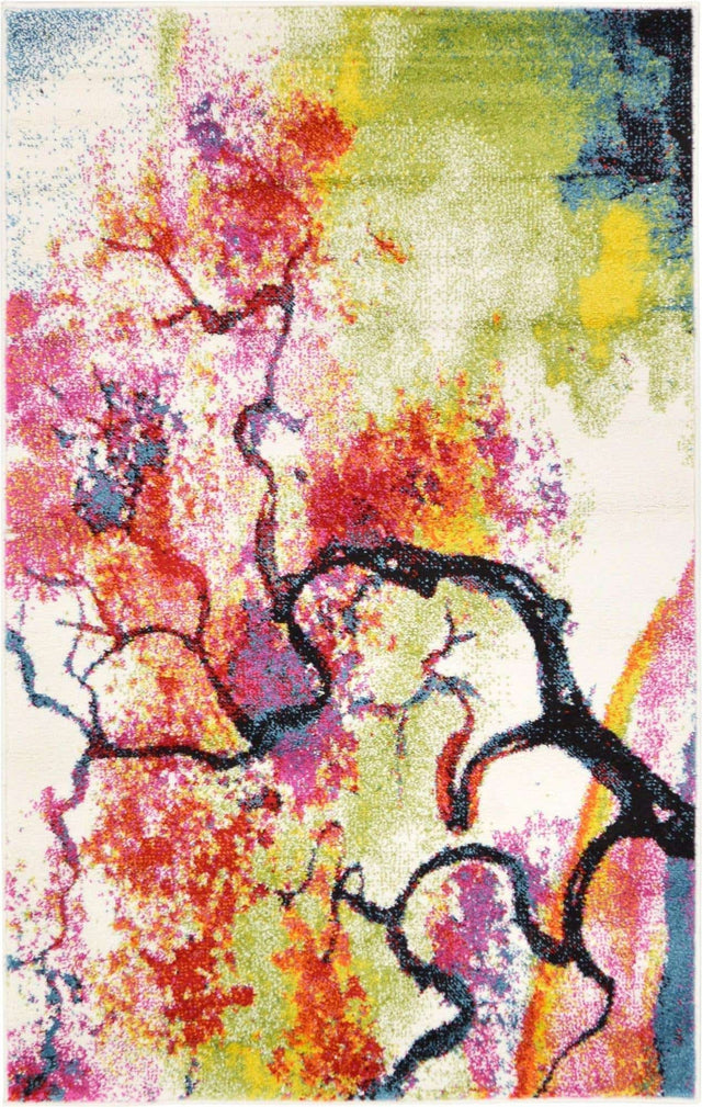 Ivory 3' 3 x 5' 3 Lyon Rectangle Area Rug Vivid Colorful Abstract Modern 100% Polypropylene Carpet for Living Room, Dining, Office for Sale at Rug Engine