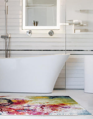 Ivory 2' 7 x 10' Lyon Runner Area Rug Vivid Colorful Abstract Modern 100% Polypropylene Carpet for Living Room, Dining, Office for Sale at Rug Engine