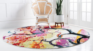 Ivory 6' 1 x 6' 1 Lyon Round Area Rug Vivid Colorful Abstract Modern 100% Polypropylene Carpet for Living Room, Dining, Office for Sale at Rug Engine