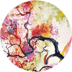 Ivory 6' 1 x 6' 1 Lyon Round Area Rug Vivid Colorful Abstract Modern 100% Polypropylene Carpet for Living Room, Dining, Office for Sale at Rug Engine