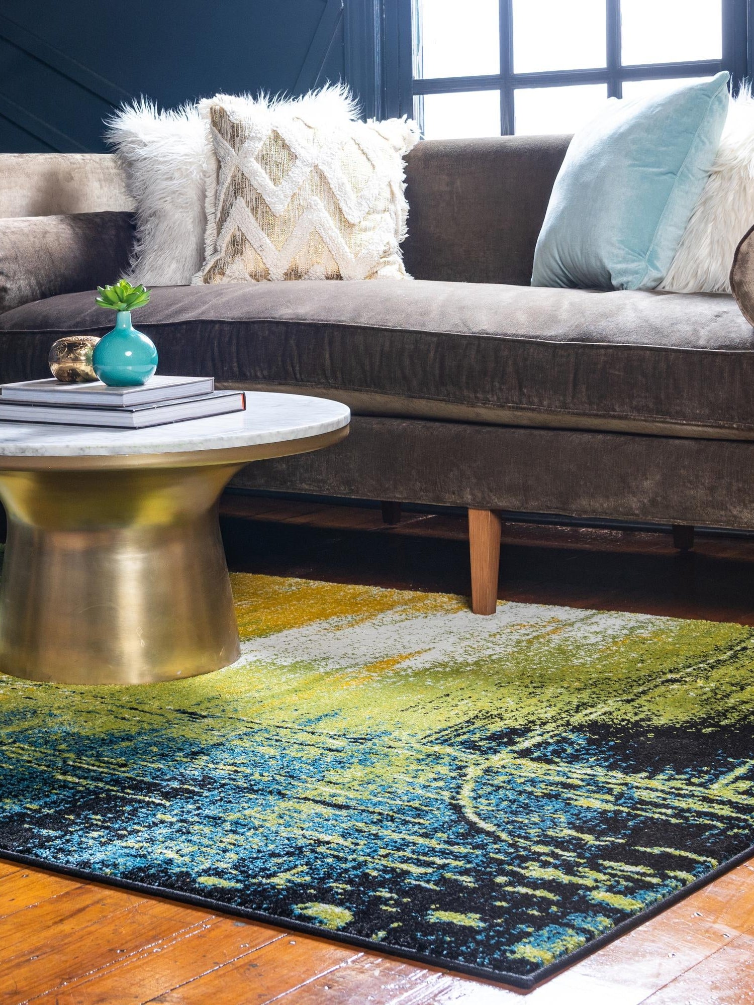 Light Green 9' x 12' 2 Lyon Rectangle Area Rug Vivid Colorful Abstract Modern 100% Polypropylene Carpet for Living Room, Dining, Office for Sale at Rug Engine