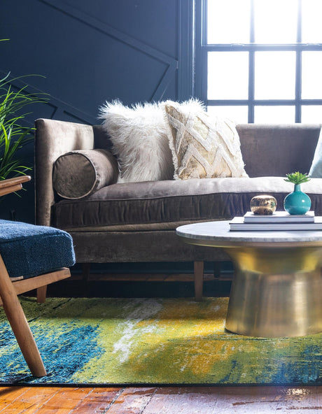 Light Green 8' x 10' Lyon Rectangle Area Rug Vivid Colorful Abstract Modern 100% Polypropylene Carpet for Living Room, Dining, Office for Sale at Rug Engine