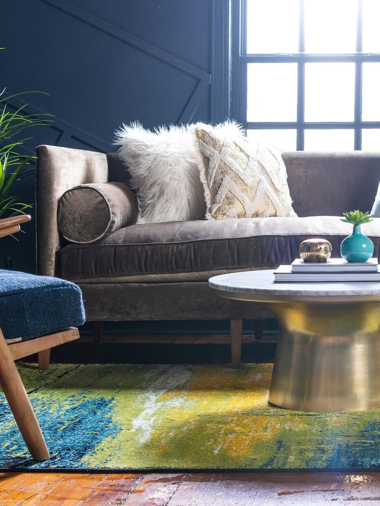 Light Green 6' 1 x 9' Lyon Rectangle Area Rug Vivid Colorful Abstract Modern 100% Polypropylene Carpet for Living Room, Dining, Office for Sale at Rug Engine