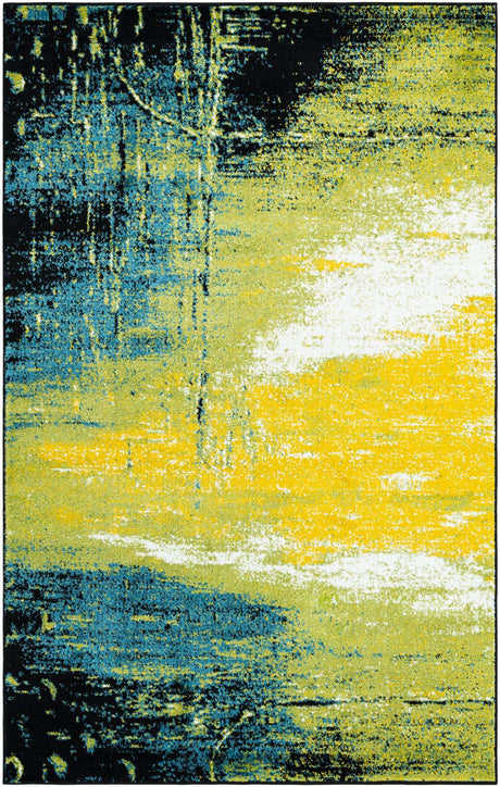 Light Green 5' 1 x 8' Lyon Rectangle Area Rug Vivid Colorful Abstract Modern 100% Polypropylene Carpet for Living Room, Dining, Office for Sale at Rug Engine