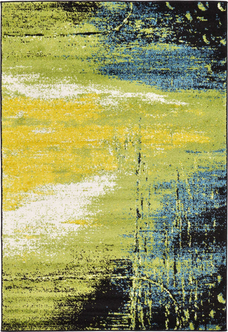 Light Green 4' 1 x 6' 1 Lyon Rectangle Area Rug Vivid Colorful Abstract Modern 100% Polypropylene Carpet for Living Room, Dining, Office for Sale at Rug Engine