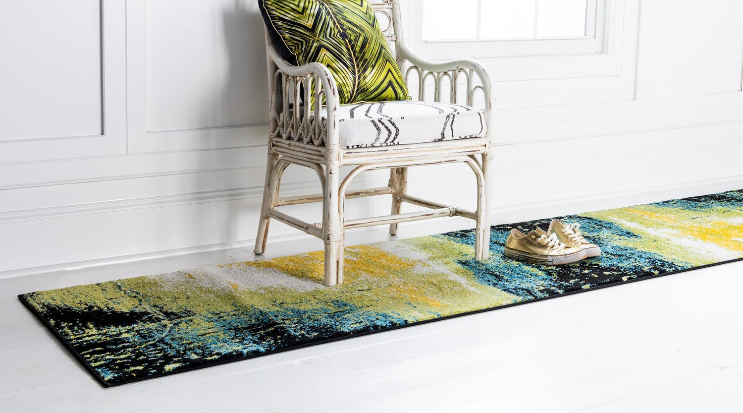 Light Green 2' 7 x 10' Lyon Runner Area Rug Vivid Colorful Abstract Modern 100% Polypropylene Carpet for Living Room, Dining, Office for Sale at Rug Engine