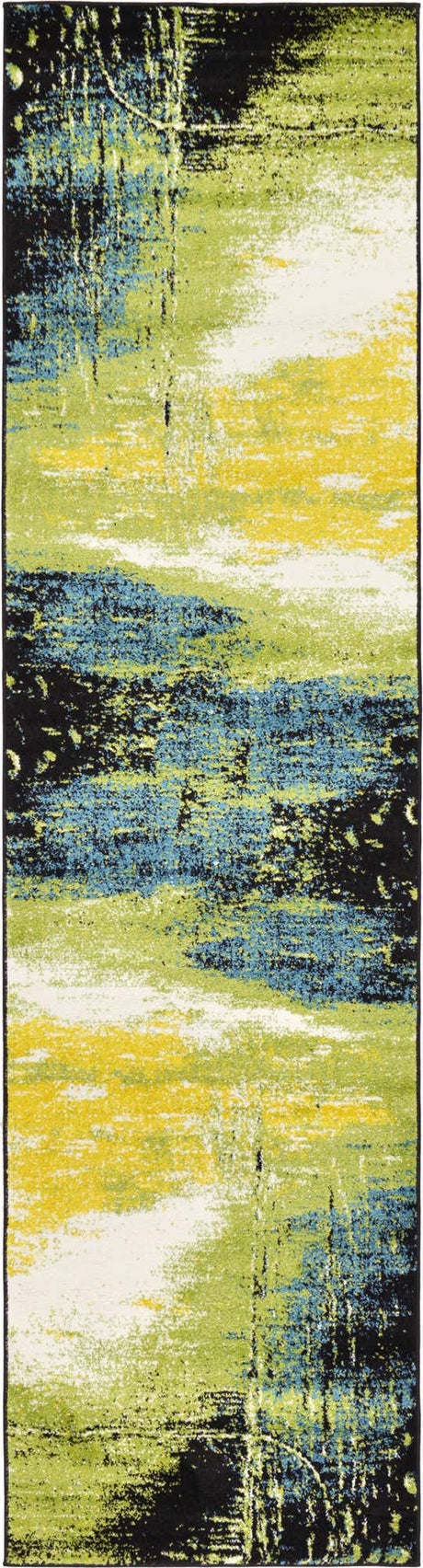 Light Green 2' 7 x 10' Lyon Runner Area Rug Vivid Colorful Abstract Modern 100% Polypropylene Carpet for Living Room, Dining, Office for Sale at Rug Engine
