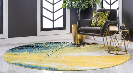 Light Green 8' x 8' Lyon Round Area Rug Vivid Colorful Abstract Modern 100% Polypropylene Carpet for Living Room, Dining, Office for Sale at Rug Engine