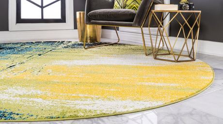 Light Green 6' 1 x 6' 1 Lyon Round Area Rug Vivid Colorful Abstract Modern 100% Polypropylene Carpet for Living Room, Dining, Office for Sale at Rug Engine