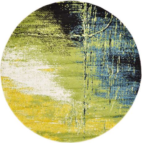 Light Green 6' 1 x 6' 1 Lyon Round Area Rug Vivid Colorful Abstract Modern 100% Polypropylene Carpet for Living Room, Dining, Office for Sale at Rug Engine