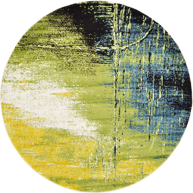 Light Green 6' 1 x 6' 1 Lyon Round Area Rug Vivid Colorful Abstract Modern 100% Polypropylene Carpet for Living Room, Dining, Office for Sale at Rug Engine