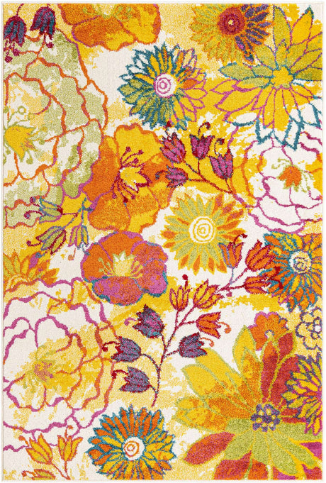 Ivory 4' x 6' Lyon Rectangle Area Rug Vivid Colorful Abstract Modern 100% Polypropylene Carpet for Living Room, Dining, Office for Sale at Rug Engine