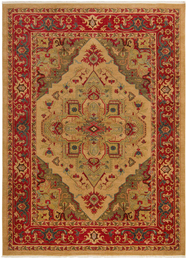 Tan 8' x 11' Sahand Rectangle Area Rug Affordable Easy Clean Traditional Design Durable Carpet for Home Interior Design Living Room Dining Office for Sale at Rug Engine