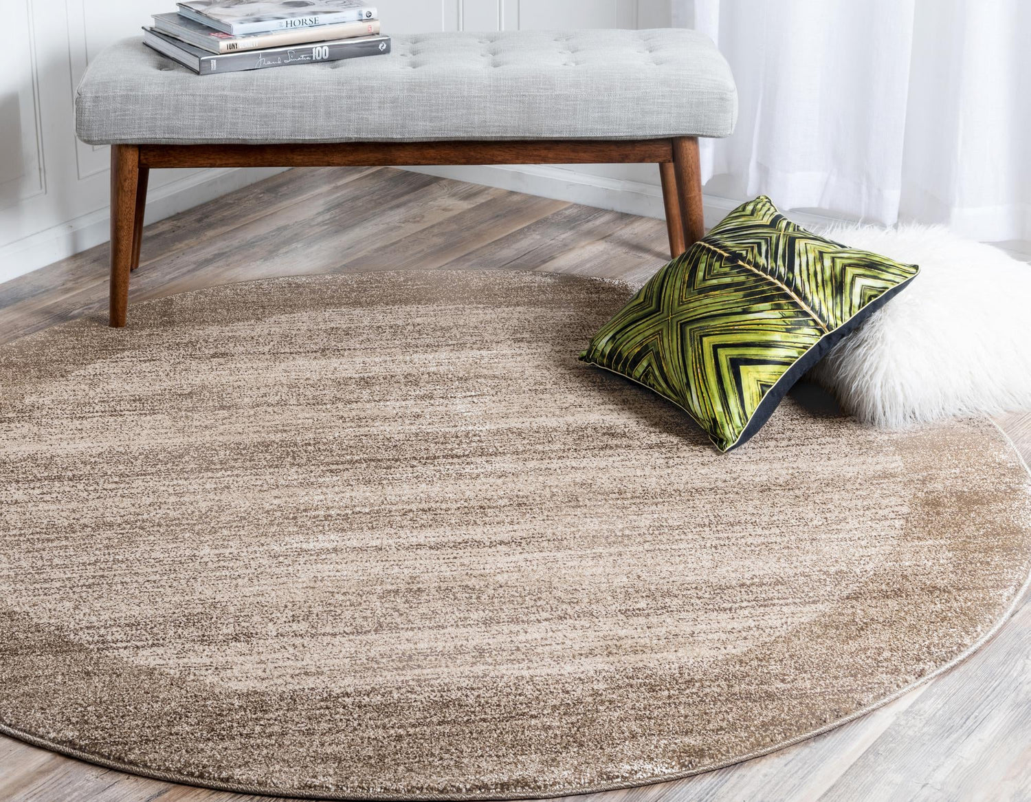 Beige 6' 1 x 6' 1 Del Mar Round Area Rug 100% Polypropylene Easy Clean Stain Resistant Vivid Modern Carpet Mat for Home Decor Interior Designing for Sale at Rug Engine