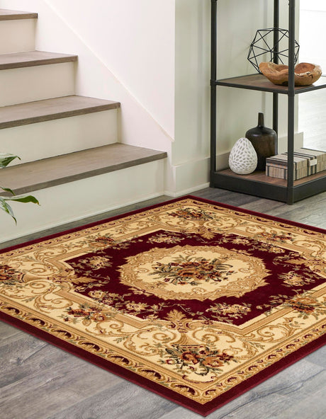 Red 6' 1 x 6' 1 Versailles Square Area Rug Classic Traditional Motif Indoor Carpet for Hallways, Dining Rooms, Bedrooms, Living Room, Office for Sale at Rug Engine