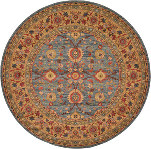 Blue 8' x 8' Edinburgh Round Area Rug 100% Polypropylene Easy Clean With Cotton Backing Traditional Classic Design Carpet for Living, Dining Room, Office for Sale at Rug Engine