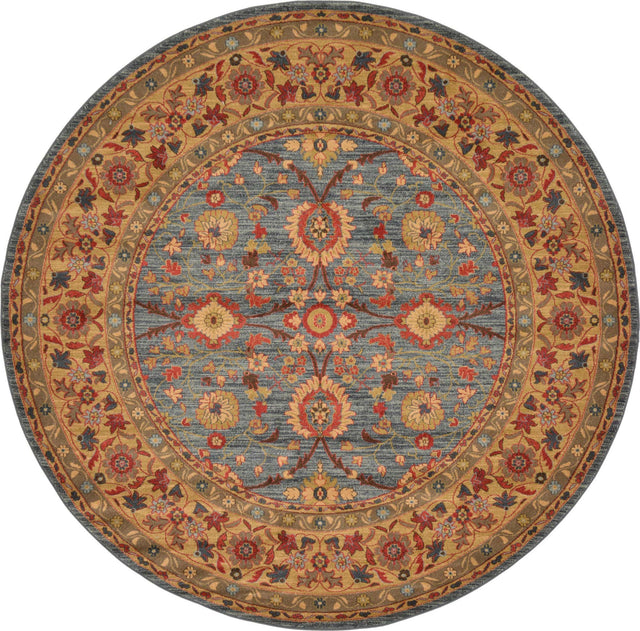 Blue 8' x 8' Edinburgh Round Area Rug 100% Polypropylene Easy Clean With Cotton Backing Traditional Classic Design Carpet for Living, Dining Room, Office for Sale at Rug Engine