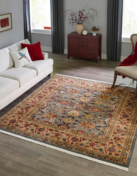 Blue 8' x 8' Edinburgh Square Area Rug 100% Polypropylene Easy Clean With Cotton Backing Traditional Classic Design Carpet for Living, Dining Room, Office for Sale at Rug Engine