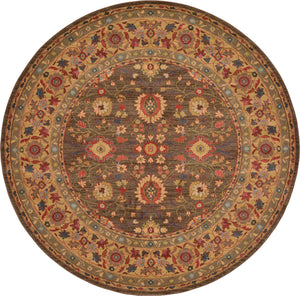 Light Brown 8' x 8' Edinburgh Round Area Rug 100% Polypropylene Easy Clean With Cotton Backing Traditional Classic Design Carpet for Living, Dining Room, Office for Sale at Rug Engine
