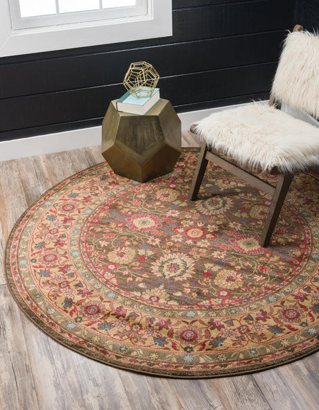 Light Brown 6' 1 x 6' 1 Edinburgh Round Area Rug 100% Polypropylene Easy Clean With Cotton Backing Traditional Classic Design Carpet for Living, Dining Room, Office for Sale at Rug Engine