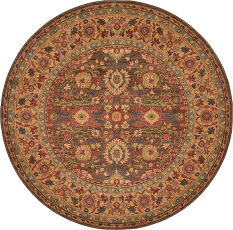 Light Brown 6' 1 x 6' 1 Edinburgh Round Area Rug 100% Polypropylene Easy Clean With Cotton Backing Traditional Classic Design Carpet for Living, Dining Room, Office for Sale at Rug Engine