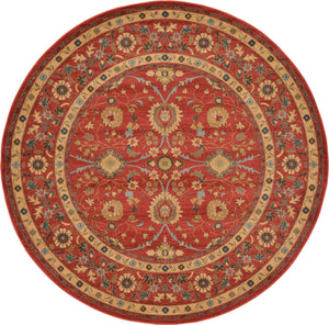 Red 8' x 8' Edinburgh Round Area Rug 100% Polypropylene Easy Clean With Cotton Backing Traditional Classic Design Carpet for Living, Dining Room, Office for Sale at Rug Engine