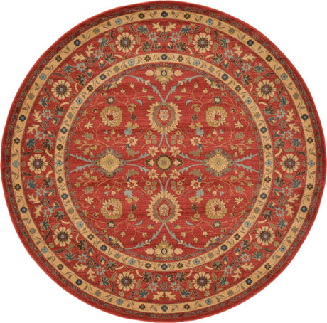 Red 8' x 8' Edinburgh Round Area Rug 100% Polypropylene Easy Clean With Cotton Backing Traditional Classic Design Carpet for Living, Dining Room, Office for Sale at Rug Engine