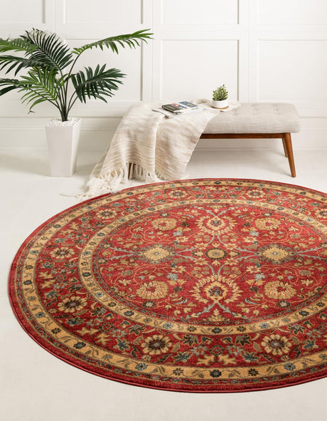 Red 8' x 8' Edinburgh Round Area Rug 100% Polypropylene Easy Clean With Cotton Backing Traditional Classic Design Carpet for Living, Dining Room, Office for Sale at Rug Engine