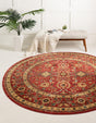 Red 8' x 8' Edinburgh Round Area Rug 100% Polypropylene Easy Clean With Cotton Backing Traditional Classic Design Carpet for Living, Dining Room, Office for Sale at Rug Engine