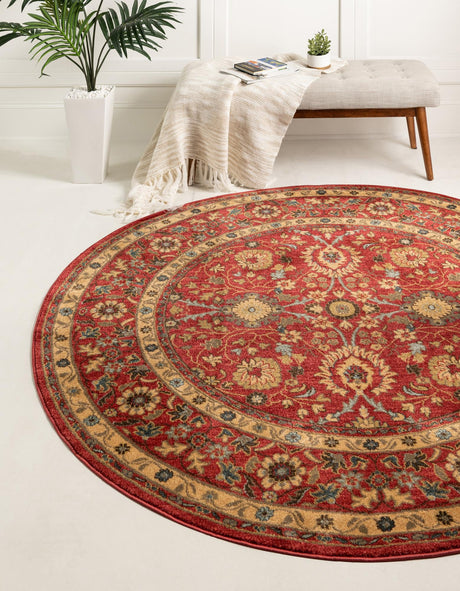 Red 8' x 8' Edinburgh Round Area Rug 100% Polypropylene Easy Clean With Cotton Backing Traditional Classic Design Carpet for Living, Dining Room, Office for Sale at Rug Engine