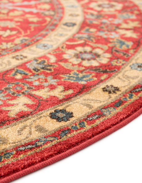 Red 6' 1 x 6' 1 Edinburgh Round Area Rug 100% Polypropylene Easy Clean With Cotton Backing Traditional Classic Design Carpet for Living, Dining Room, Office for Sale at Rug Engine