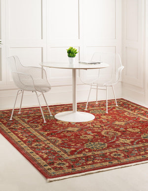 Red 8' x 8' Edinburgh Square Area Rug 100% Polypropylene Easy Clean With Cotton Backing Traditional Classic Design Carpet for Living, Dining Room, Office for Sale at Rug Engine