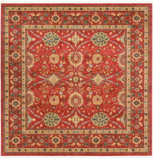 Red 8' x 8' Edinburgh Square Area Rug 100% Polypropylene Easy Clean With Cotton Backing Traditional Classic Design Carpet for Living, Dining Room, Office for Sale at Rug Engine