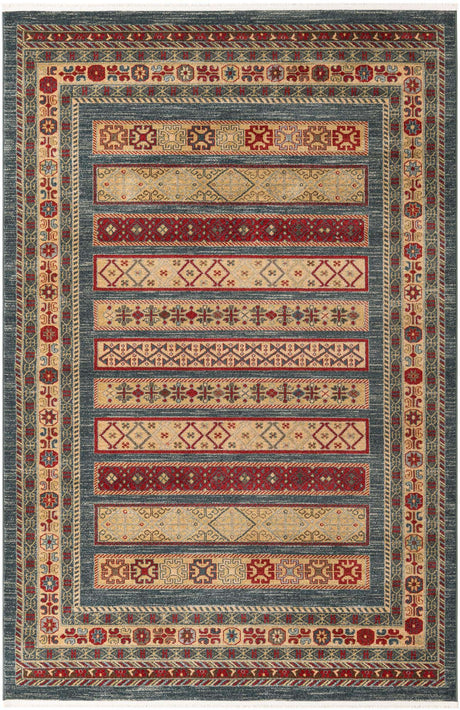 Blue 6' 1 x 9' Fars Rectangle Area Rug 100% Polypropylene Unique Traditional Carpet for Classical Living, Dining Room & Office Spaces for Sale at Rug Engine