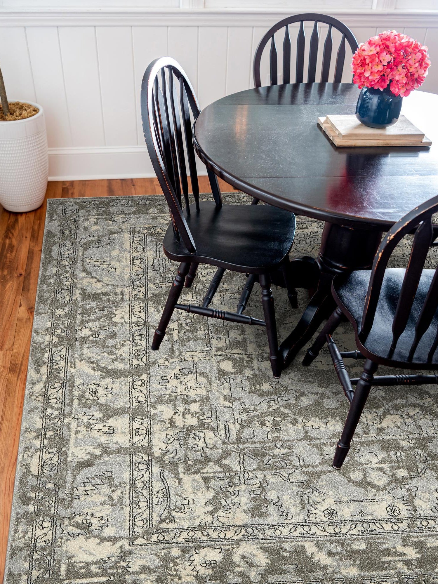 Gray 7' 10 x 7' 10 La Jolla Square Area Rug 100% Polypropylene Traditional Pattern Easy Clean Carpet for Living, Dining, Bedroom, Office for Sale at Rug Engine