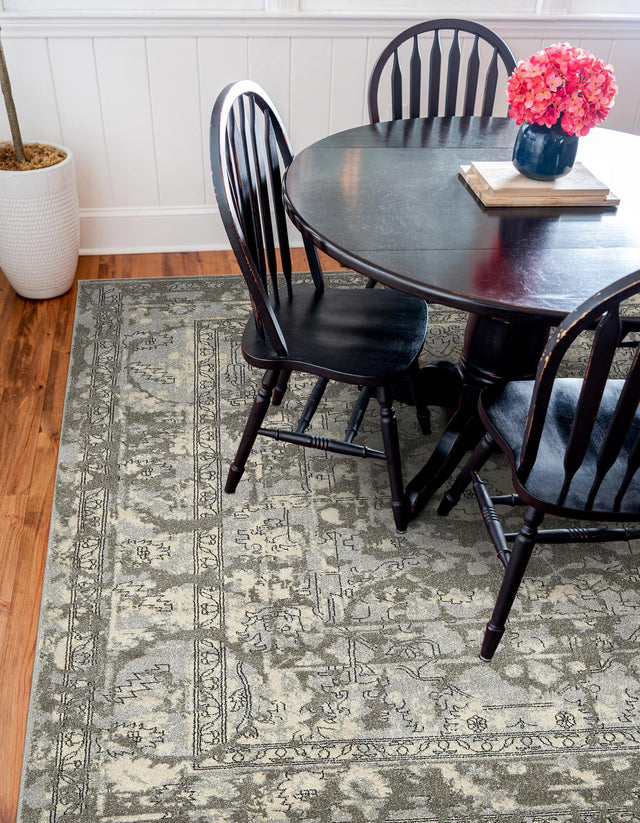 Gray 7' 10 x 7' 10 La Jolla Square Area Rug 100% Polypropylene Traditional Pattern Easy Clean Carpet for Living, Dining, Bedroom, Office for Sale at Rug Engine